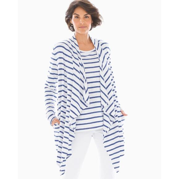 Soma Womens size XXL Slub Terry Open Front Zen Striped Waterfall Cardigan - Picture 1 of 9
